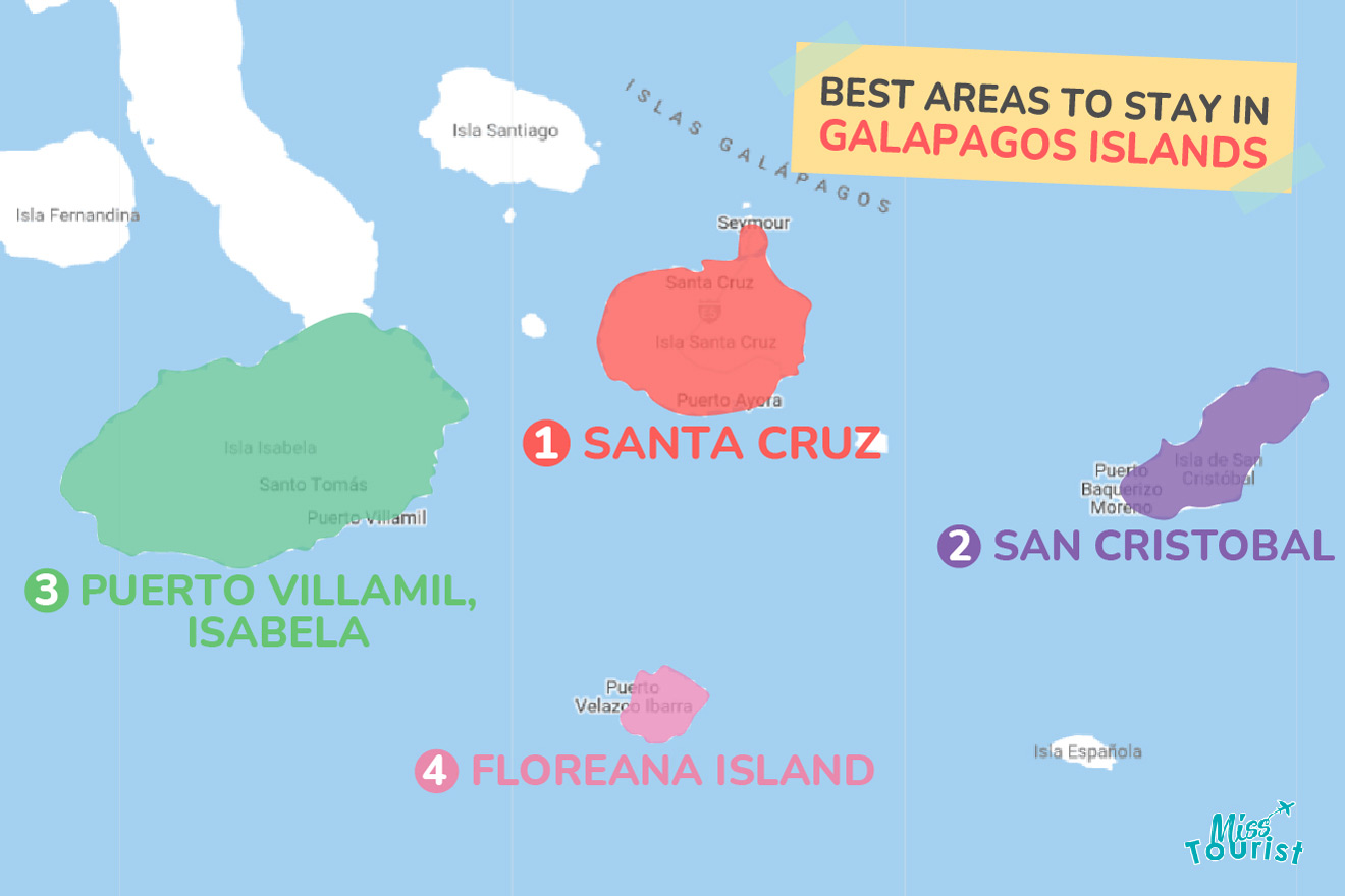 Map of best places to stay in Galapagos Islands